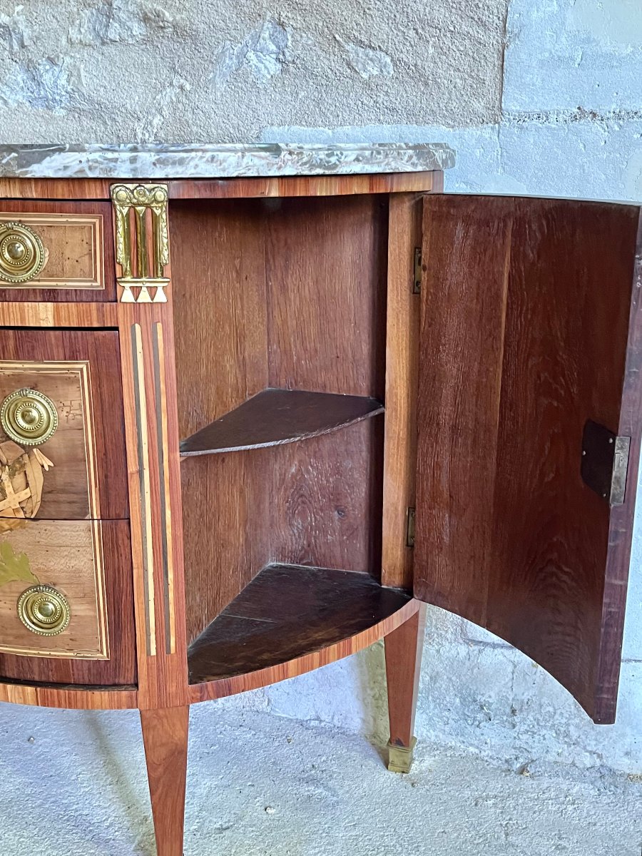 Louis XVI Half-moon Chest Of Drawers. Commode Demi-lune . Stamped  M.ohneberg -photo-4