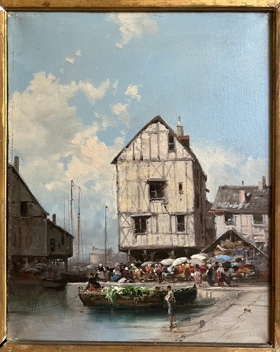 Vue du port de Rouen . Huile sur toile . Emile Godchaux . -photo-3