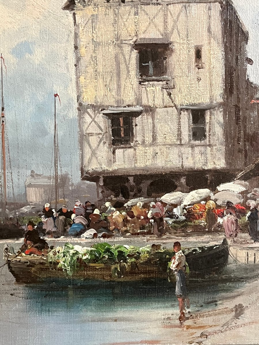Vue du port de Rouen . Huile sur toile . Emile Godchaux . -photo-4