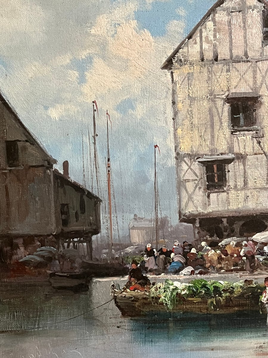 Vue du port de Rouen . Huile sur toile . Emile Godchaux . -photo-1