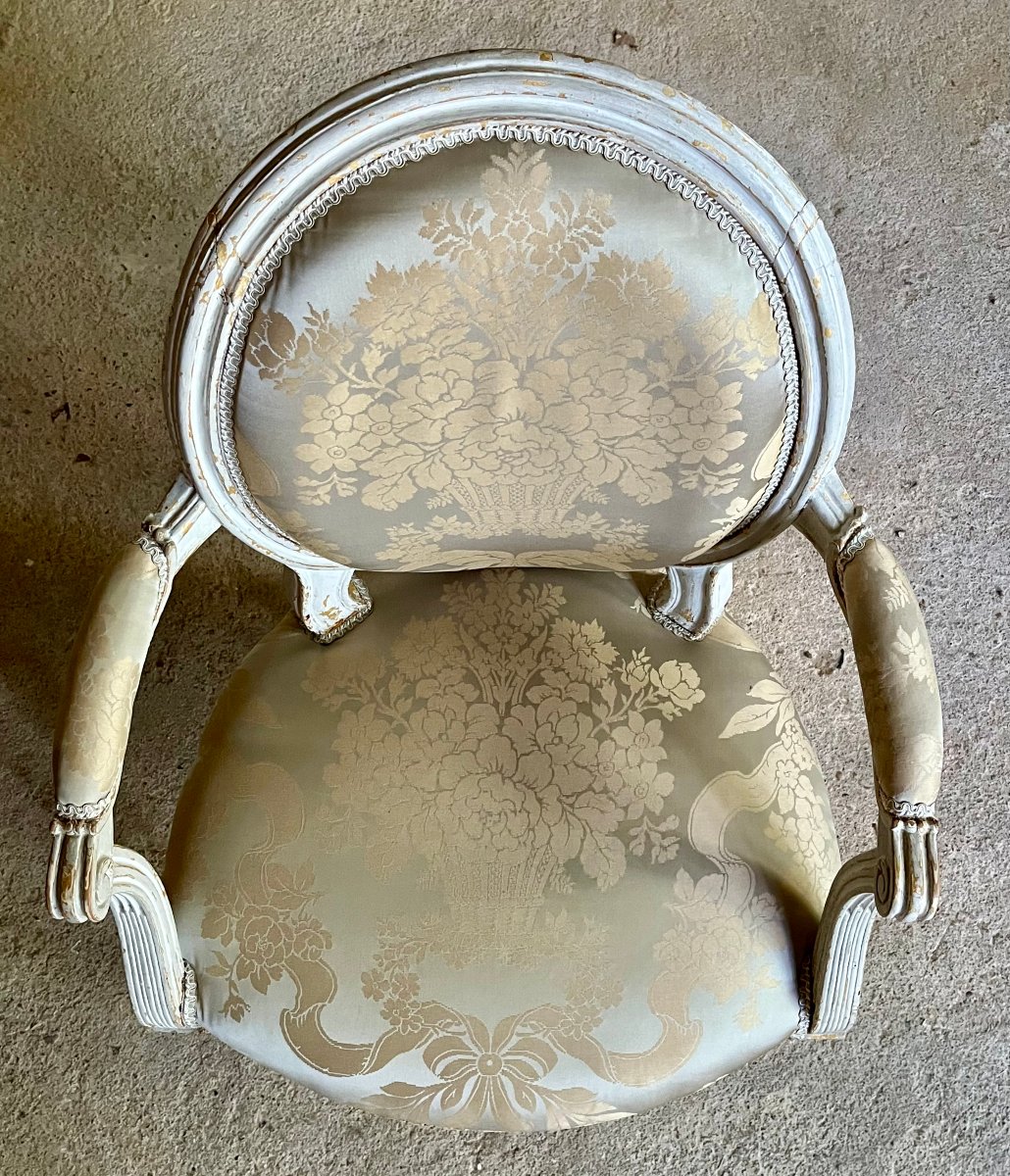 Paire de fauteuils cabriolets  à dossiers médaillons d'époque Louis XVI  estampillés JB Boulard-photo-4