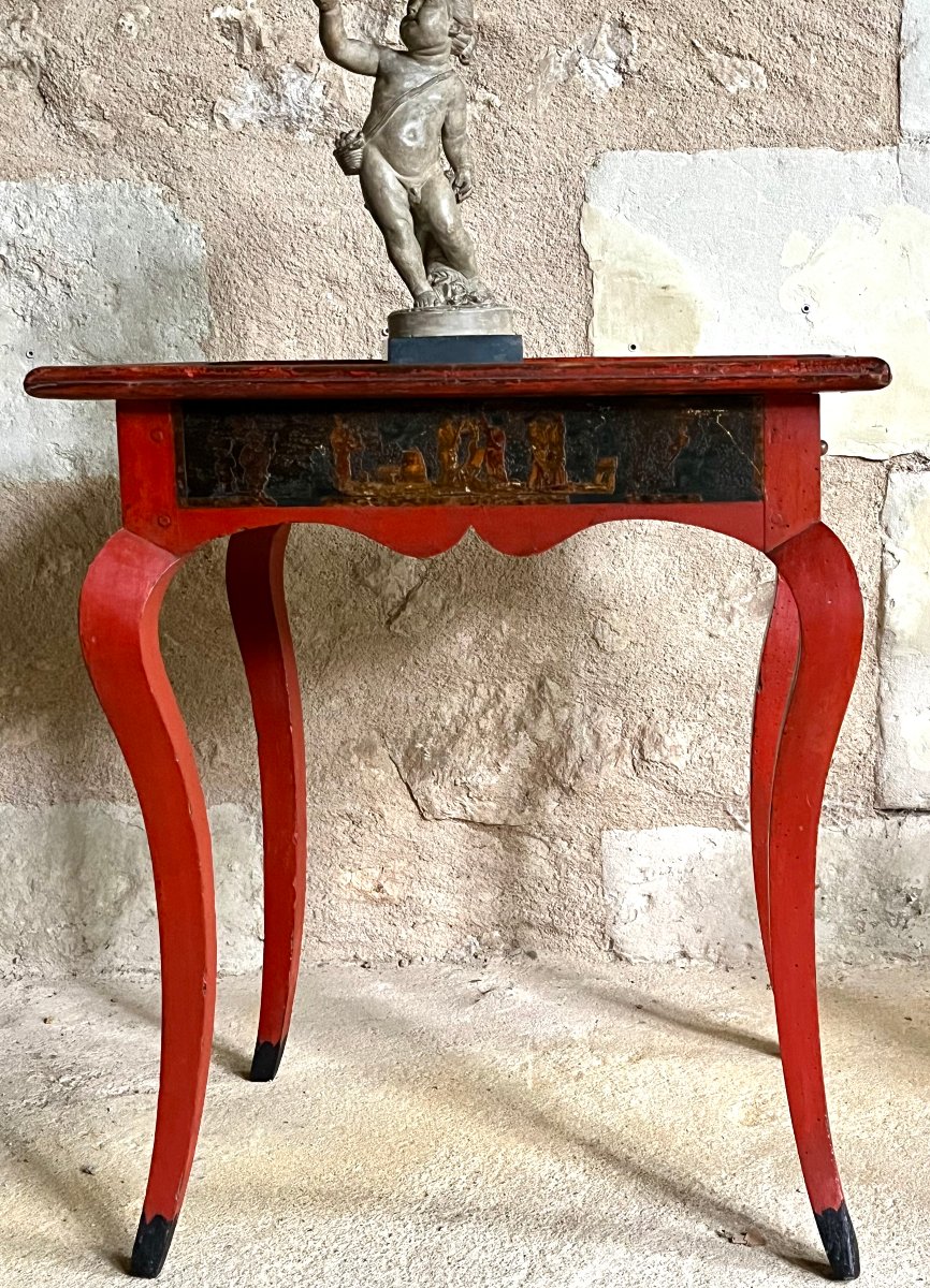 Red-lacquered Cabaret Table, Louis XV Period, 18th Century. -photo-2