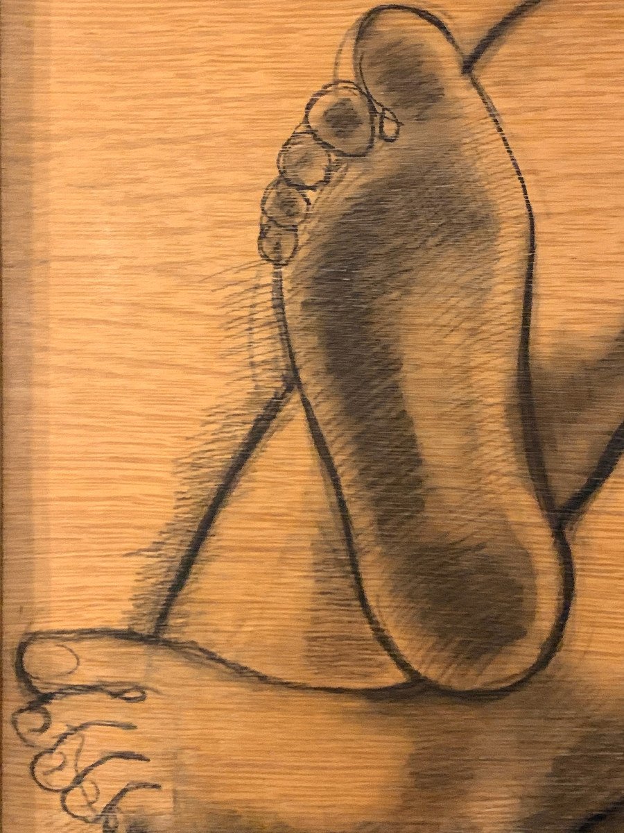 Volti. Lying Naked Woman. Charcoal On Wood Panel.-photo-3