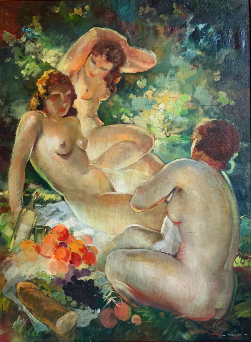 Robert Falcucci . Trois Femmes Nues . Huile Sur Toile 