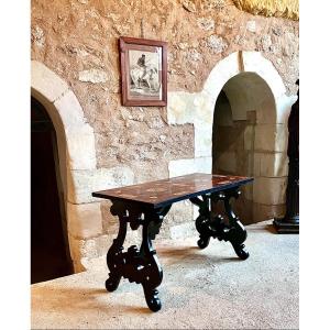 17th Century Spirit Table In Walnut And Scagliola, 19th Century. Tuscany