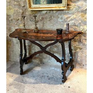 Table en console italienne à  décor de marqueterie ,  XVIII ème