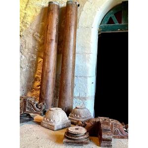 Pair Of Columns From A Palace In Kerala. Solid Teak. Early 19th Century. 