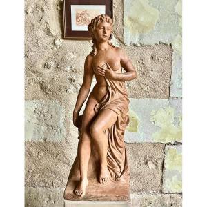 Jeune femme , sculpture en terre cuite signée  François Lucas datée 1786 . XVIII ème  siècle 