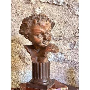 Buste de jeune satyre , terre cuite d'après J-B Carpeaux . XIX ème
