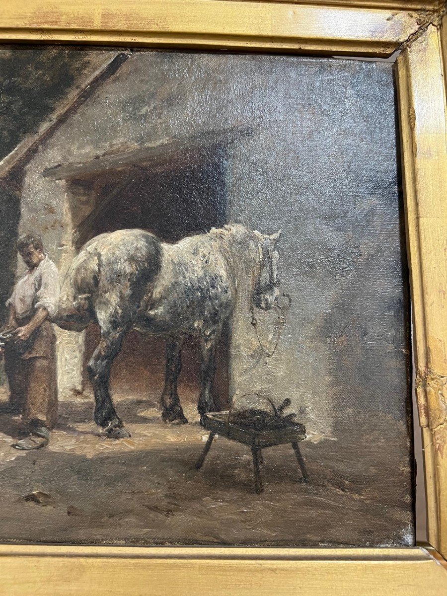 Painting E. Jacques Oil On Canvas The Farrier-photo-4