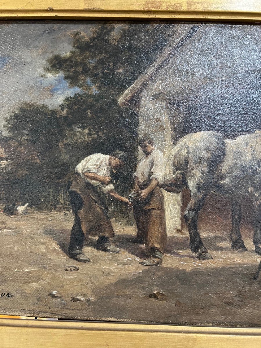 Painting E. Jacques Oil On Canvas The Farrier-photo-5