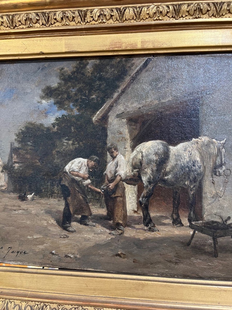 Painting E. Jacques Oil On Canvas The Farrier-photo-7