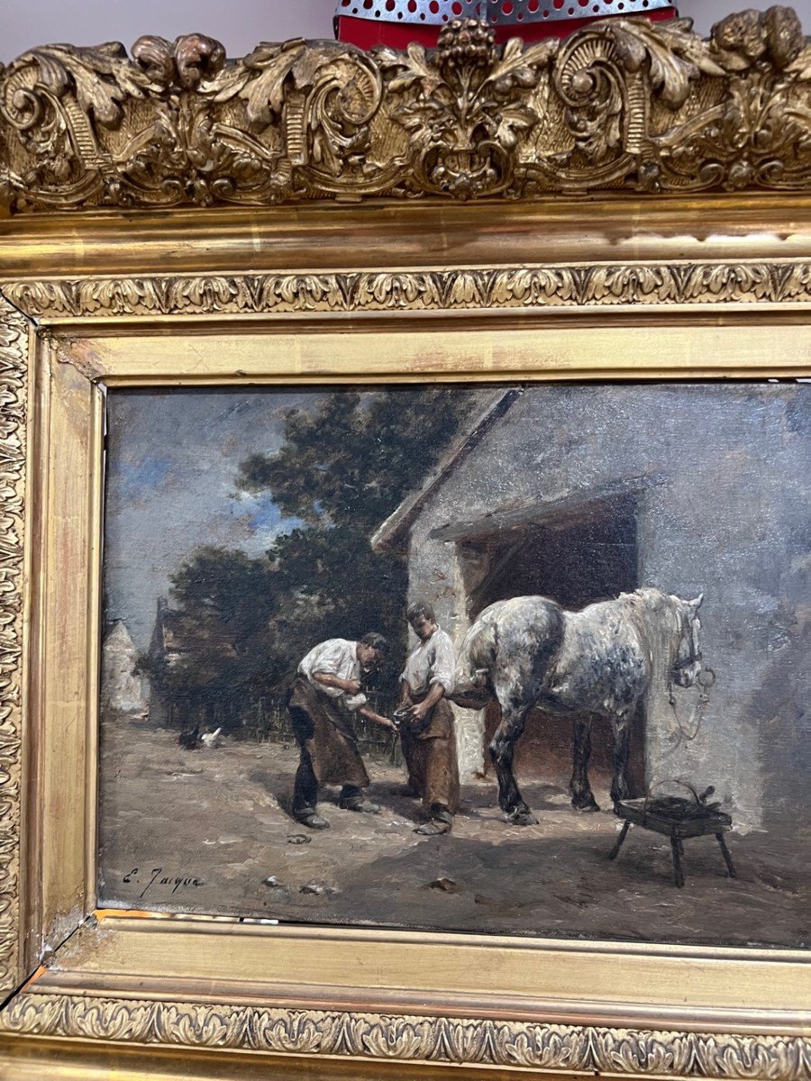 Painting E. Jacques Oil On Canvas The Farrier-photo-8