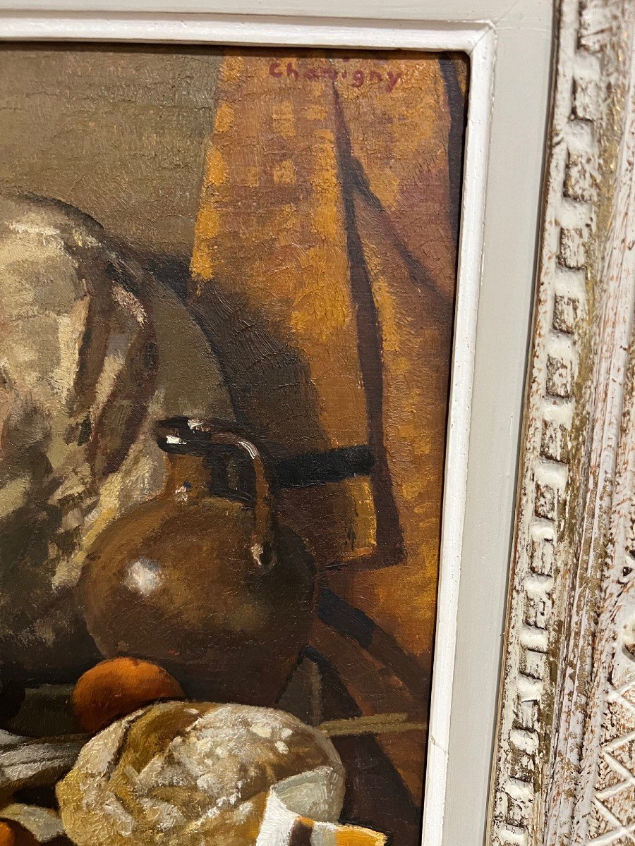 Peinture Huile Sur Carton Signé André Charigny Nature Morte-photo-3