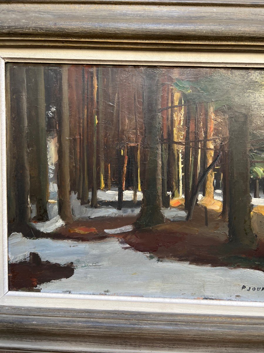 Painting By P. Jouffroy Sous Bois Oil On Hardboard 1951-photo-3