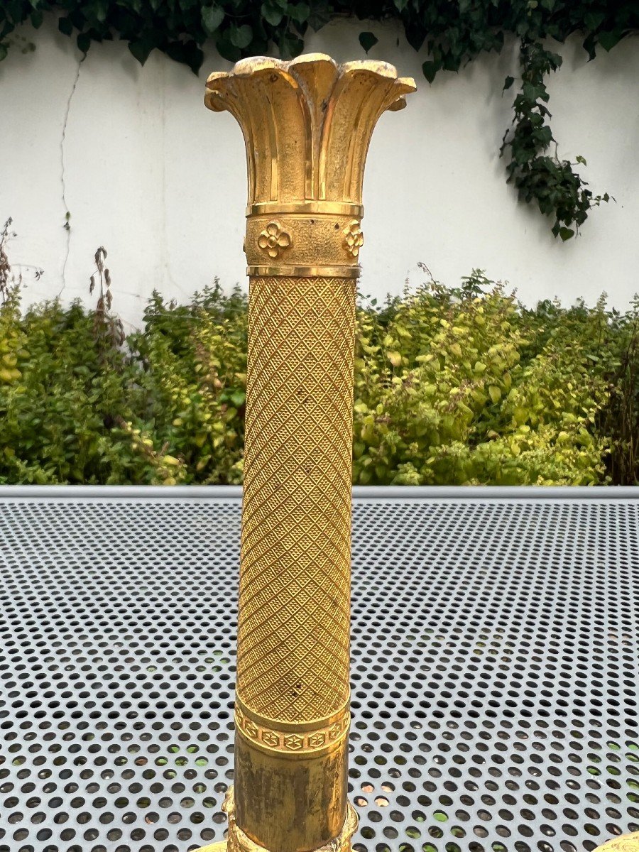 Paire De Bougeoirs époque Empire Bronze Doré-photo-4