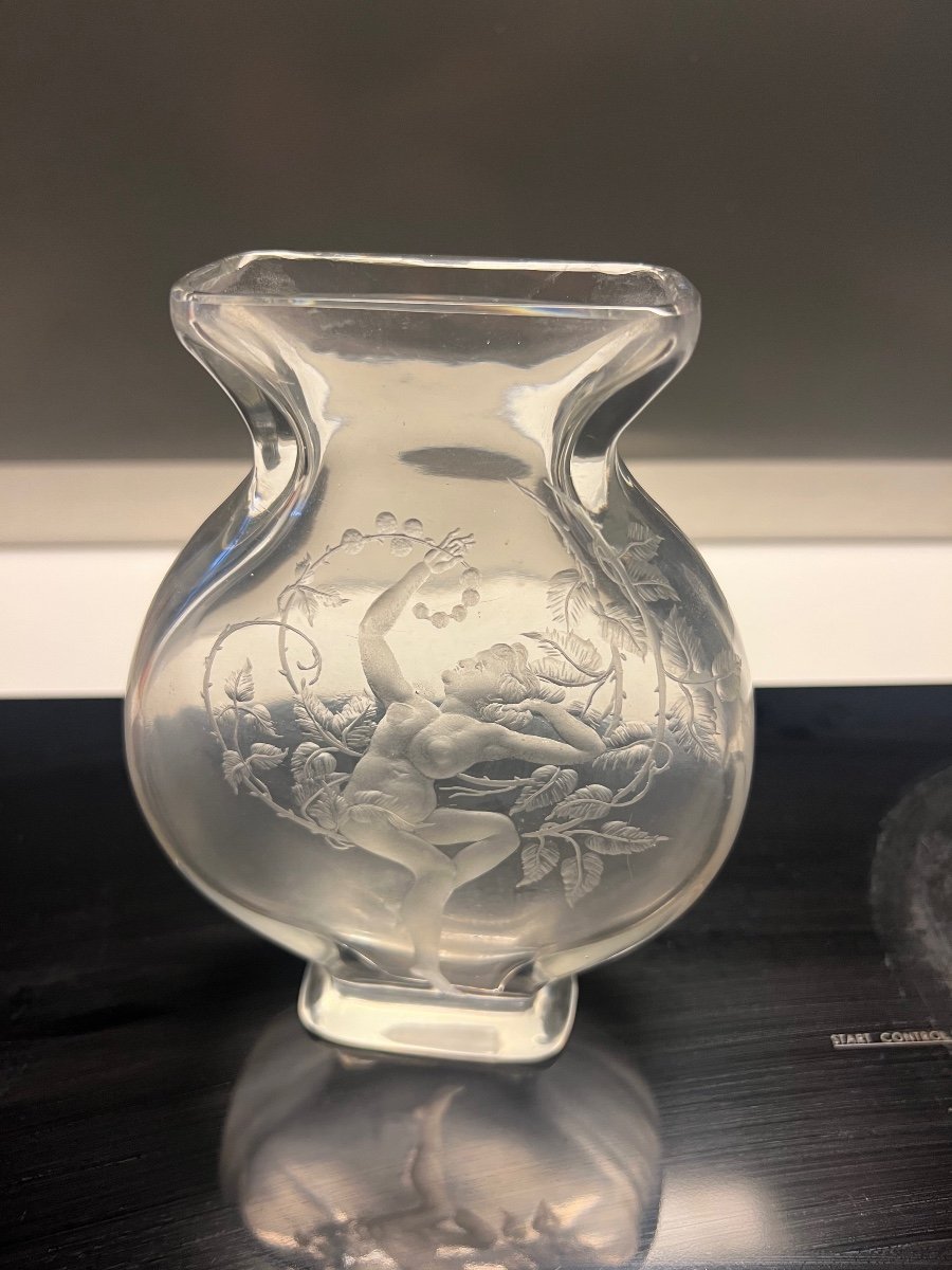 Vase Art Nouveau Baccarat Femme Nue Pour L’escalier De Cristal -photo-2