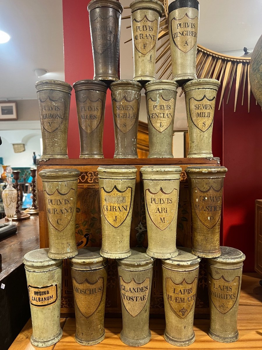 Set Of 17 Wooden Pharmacy Pots XVIII-photo-1