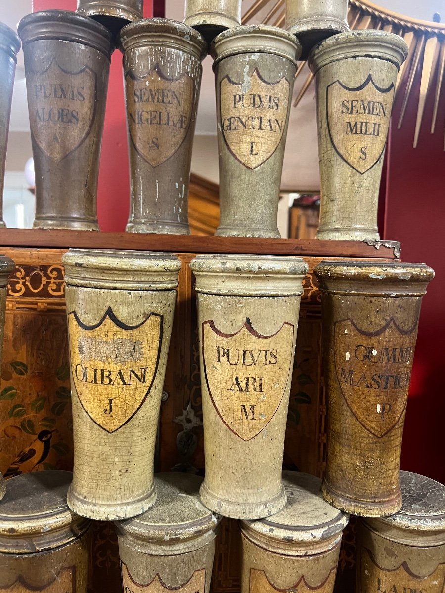 Set Of 17 Wooden Pharmacy Pots XVIII-photo-5