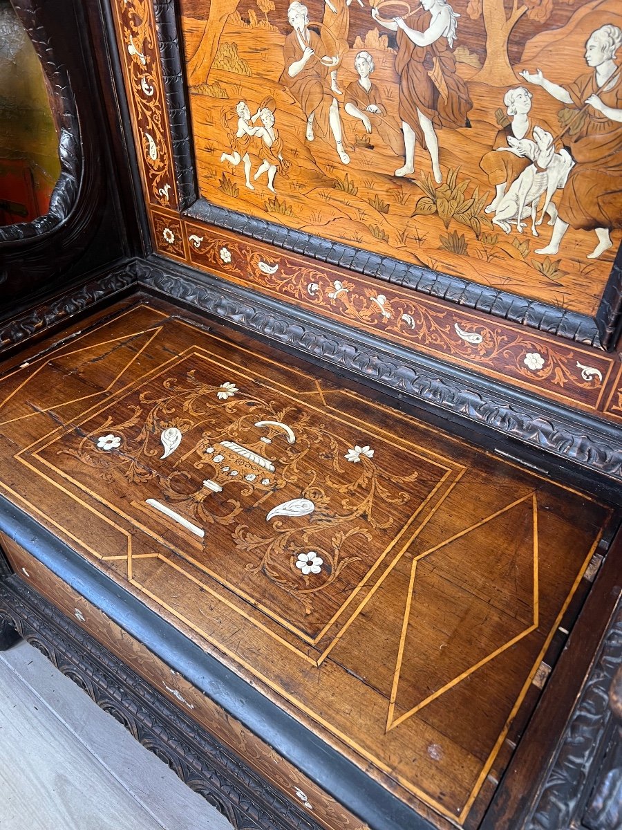Banc Coffre Marqueterie Os, Ivoire Et Bois Précieux Italie XIX-photo-3