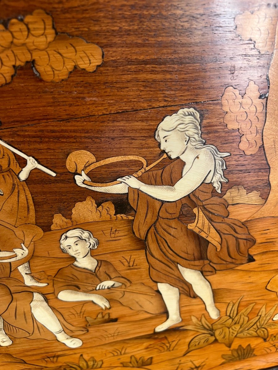Banc Coffre Marqueterie Os, Ivoire Et Bois Précieux Italie XIX-photo-4