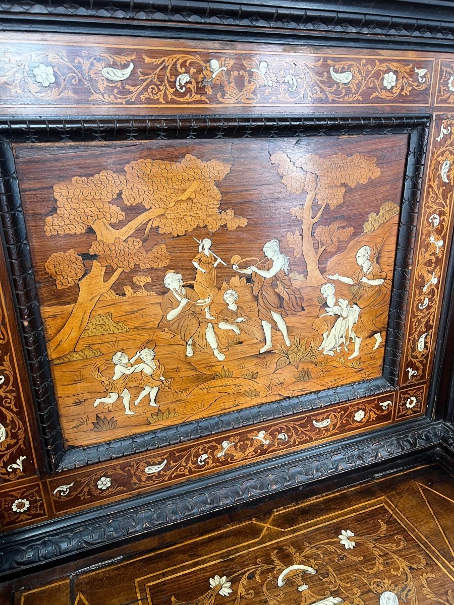 Banc Coffre Marqueterie Os, Ivoire Et Bois Précieux Italie XIX-photo-8