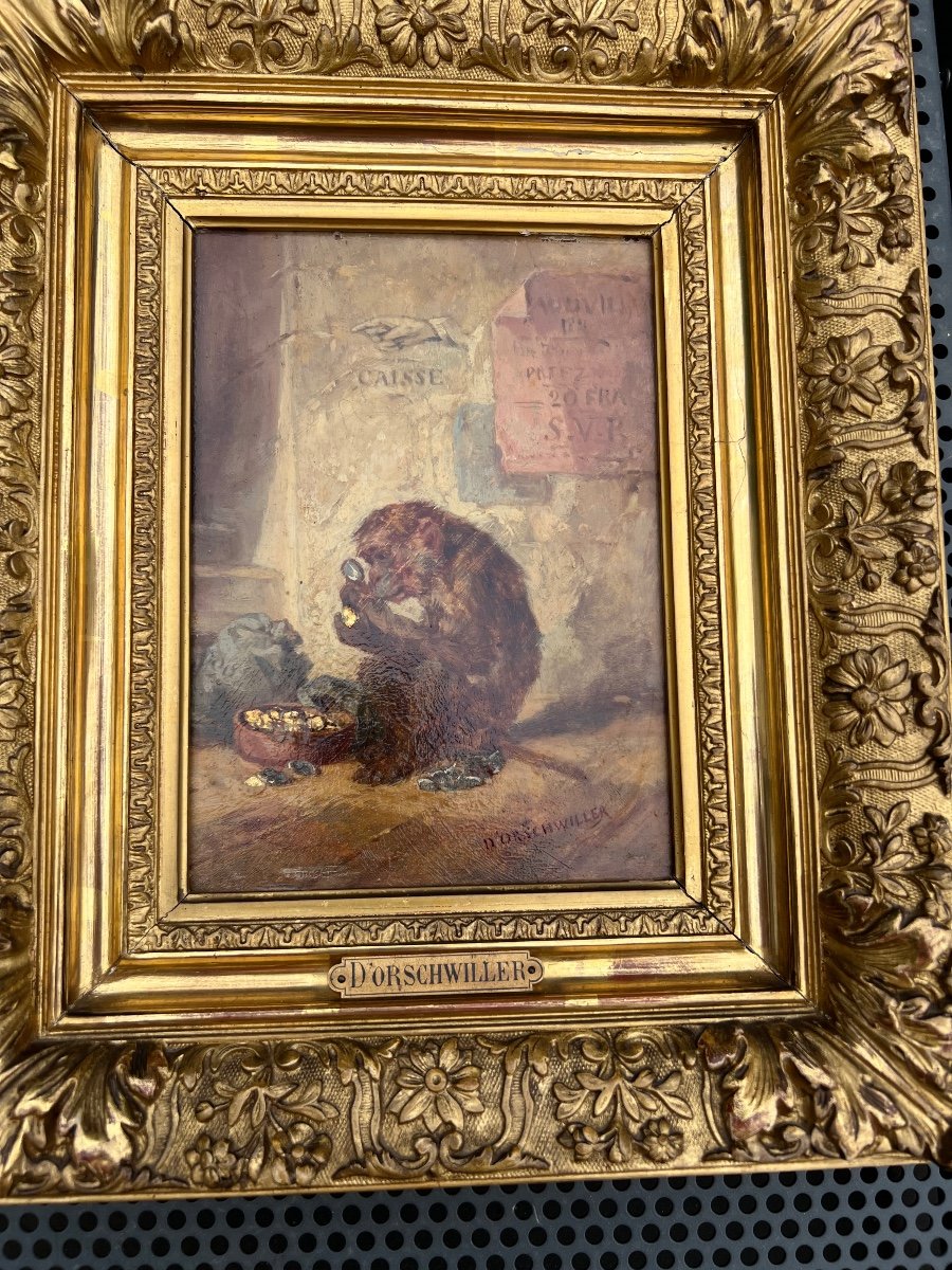 Oil On Panel By Hippolyte Boug d'Orshwiller The Monkey And His Gold Coins-photo-3
