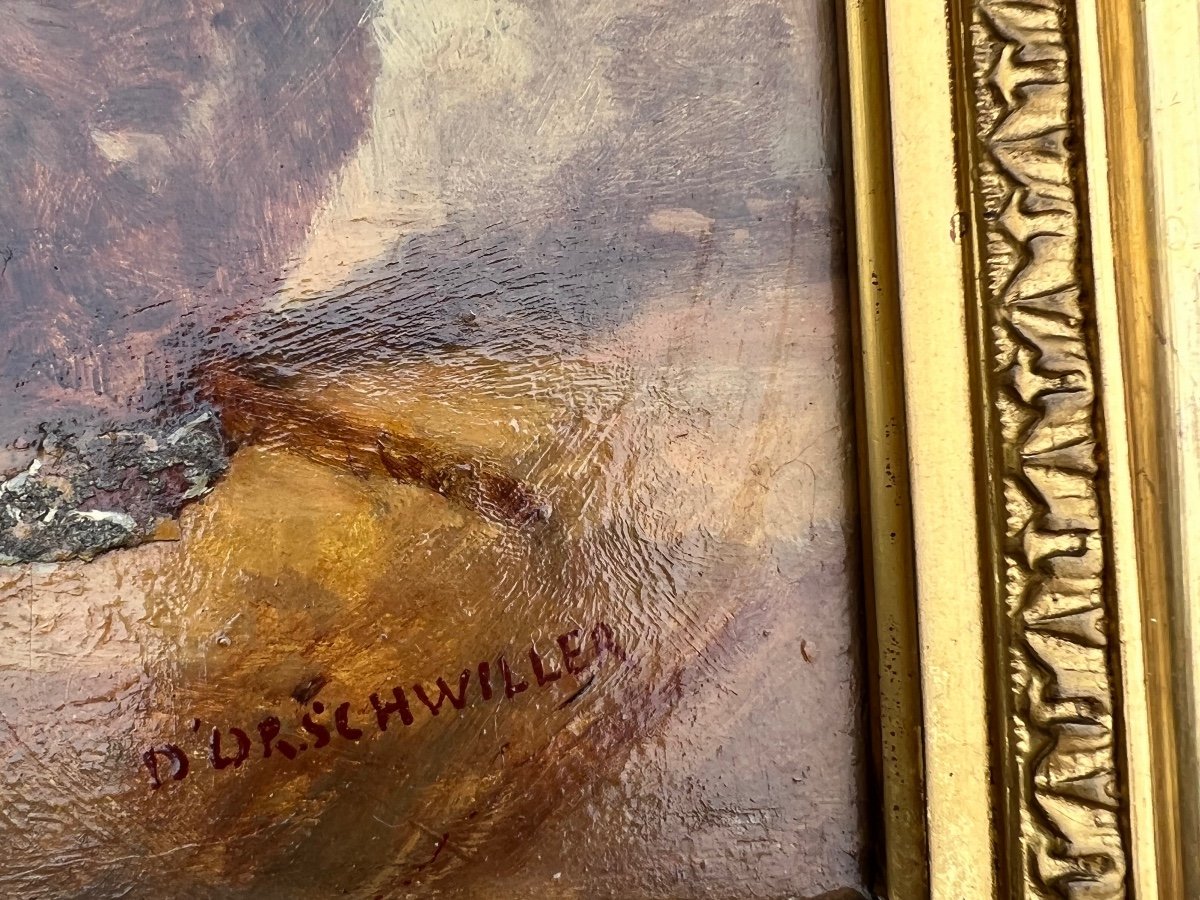 Oil On Panel By Hippolyte Boug d'Orshwiller The Monkey And His Gold Coins-photo-4