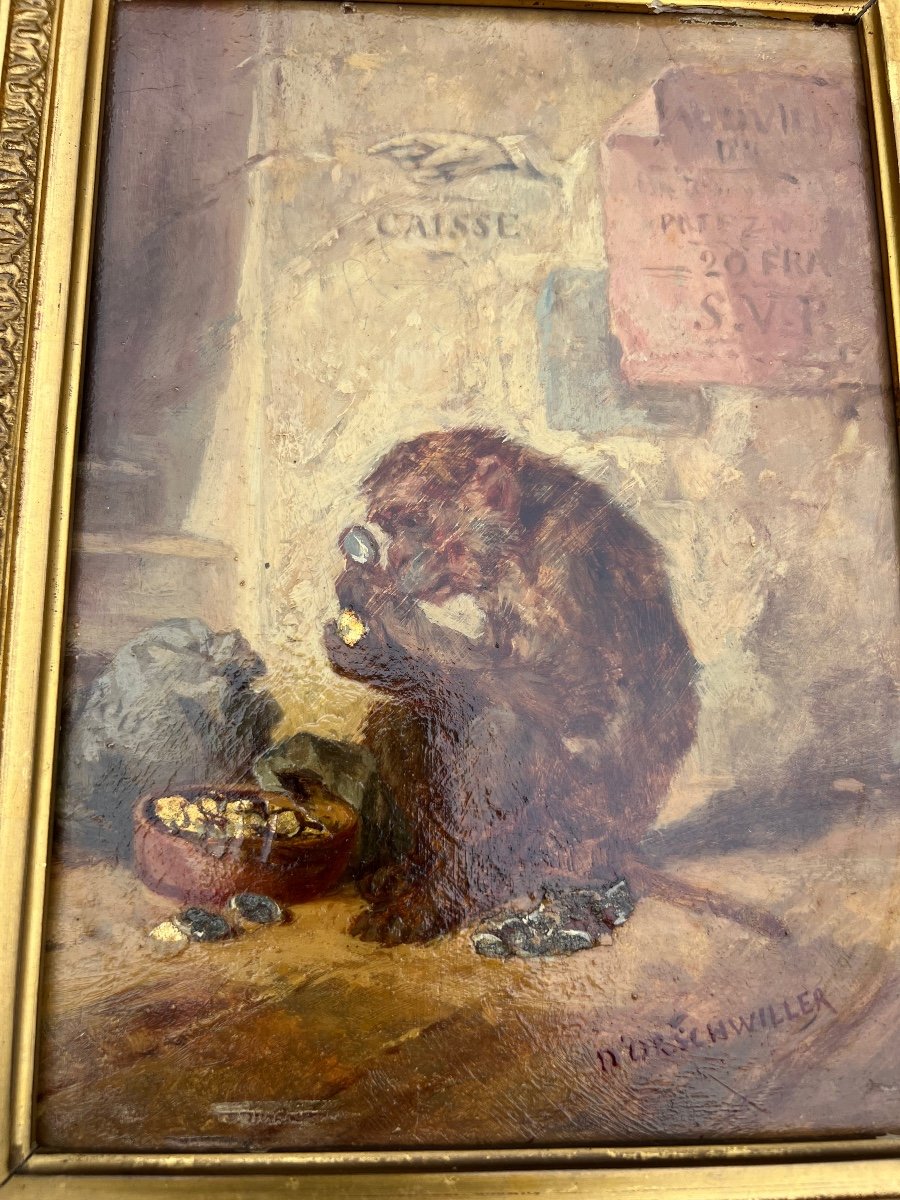 Oil On Panel By Hippolyte Boug d'Orshwiller The Monkey And His Gold Coins-photo-5