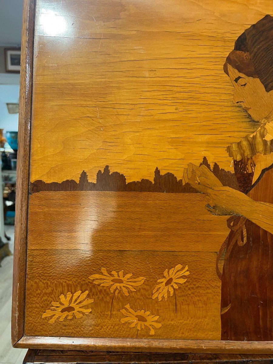 Tableau Marqueterie Par émile Galle Art Nouveau L’alsacienne à La Fleur-photo-4