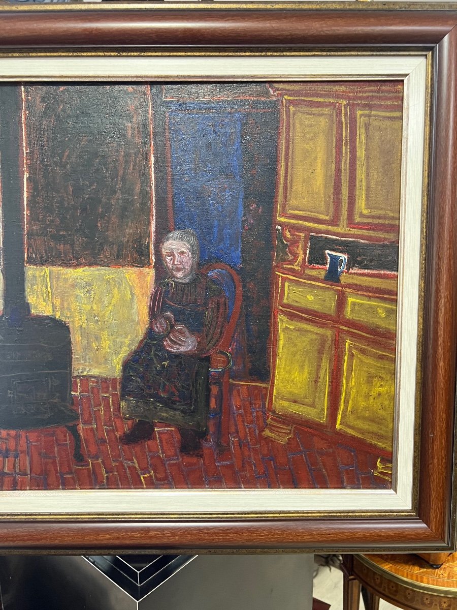 Painting By Bernard Gantner 1947 At The Fireside-photo-2