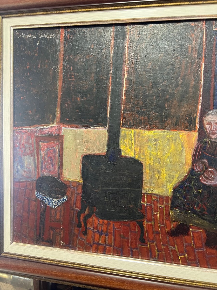 Painting By Bernard Gantner 1947 At The Fireside-photo-4