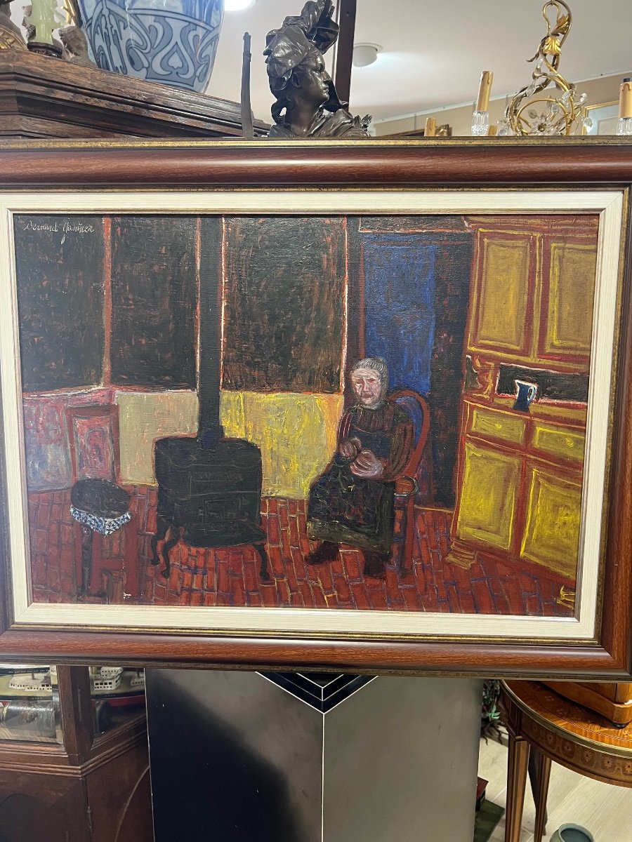 Painting By Bernard Gantner 1947 At The Fireside-photo-5