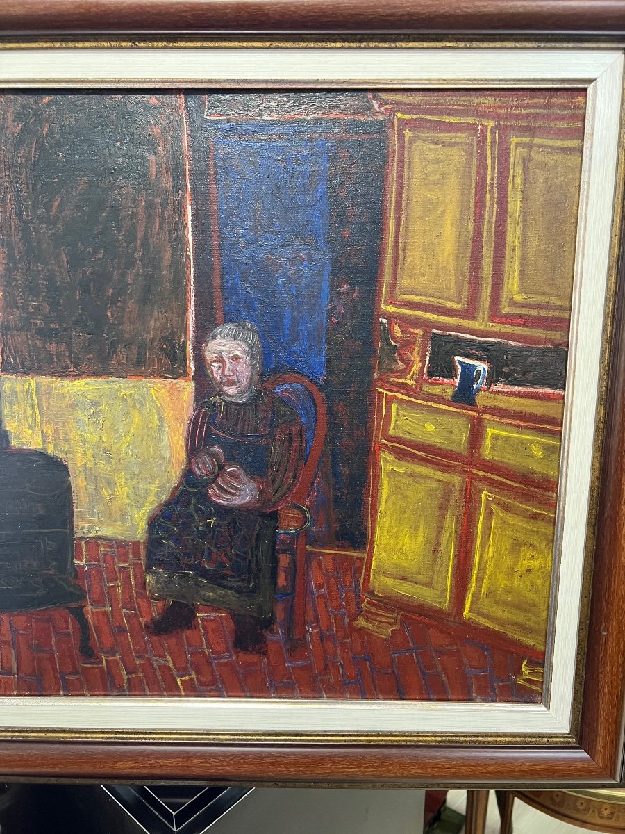 Painting By Bernard Gantner 1947 At The Fireside-photo-6