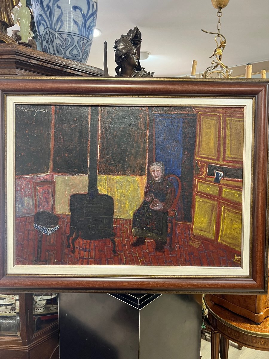 Painting By Bernard Gantner 1947 At The Fireside