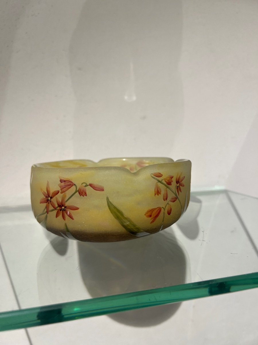 Coupe Polylobée Daum Gravé émaillée à Décor De Fleurs-photo-1