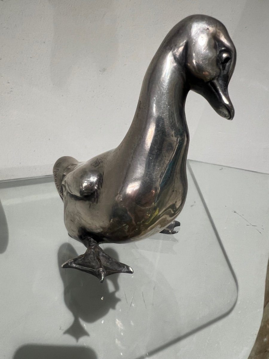 Bronze Argenté Art Deco Par Rischmann Le Canard-photo-4