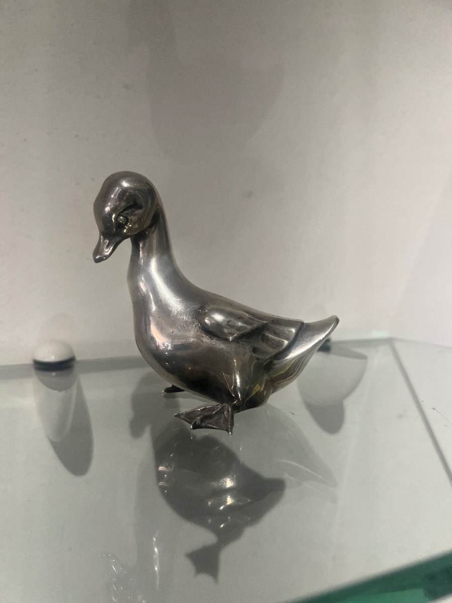 Bronze Argenté Art Deco Par Rischmann Le Canard