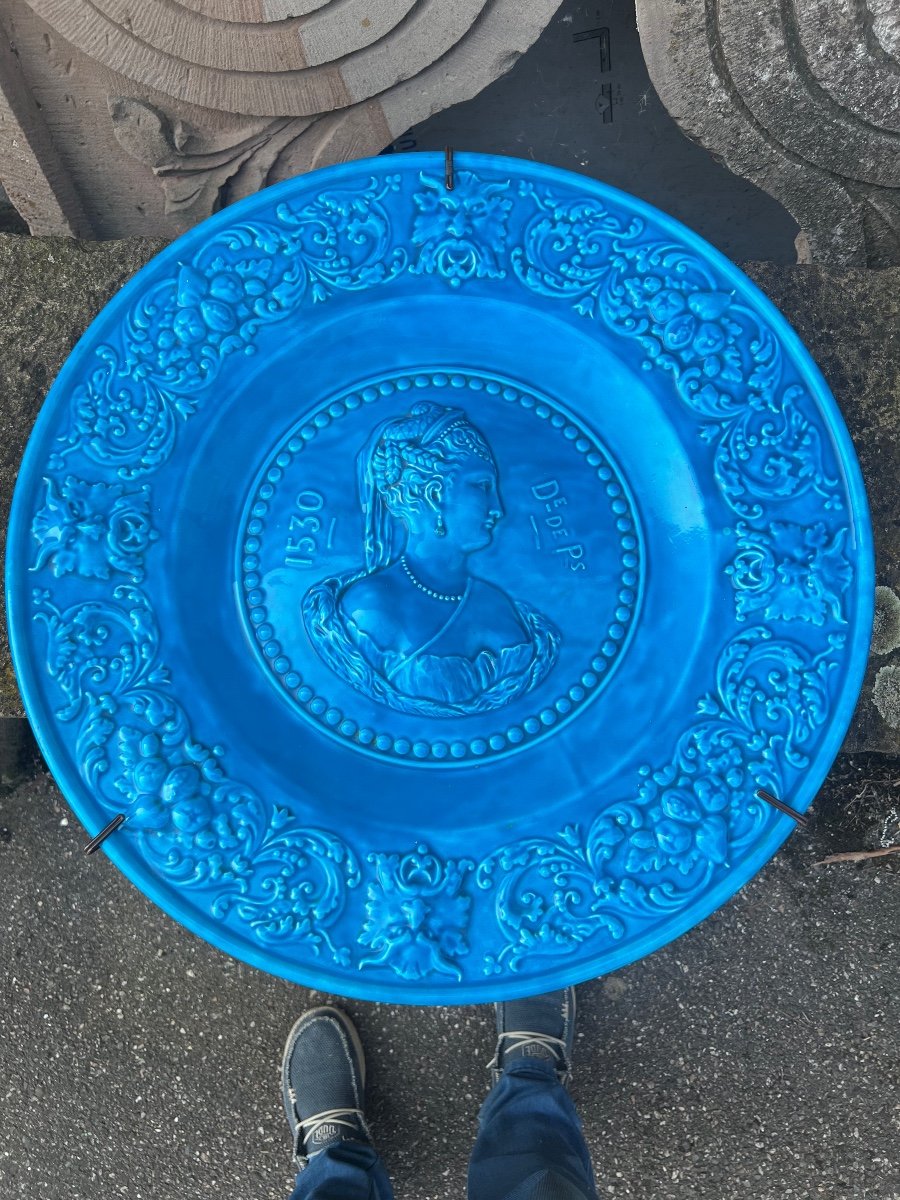 Large Blue Longwy Dish Diameter 56 Cm-photo-2