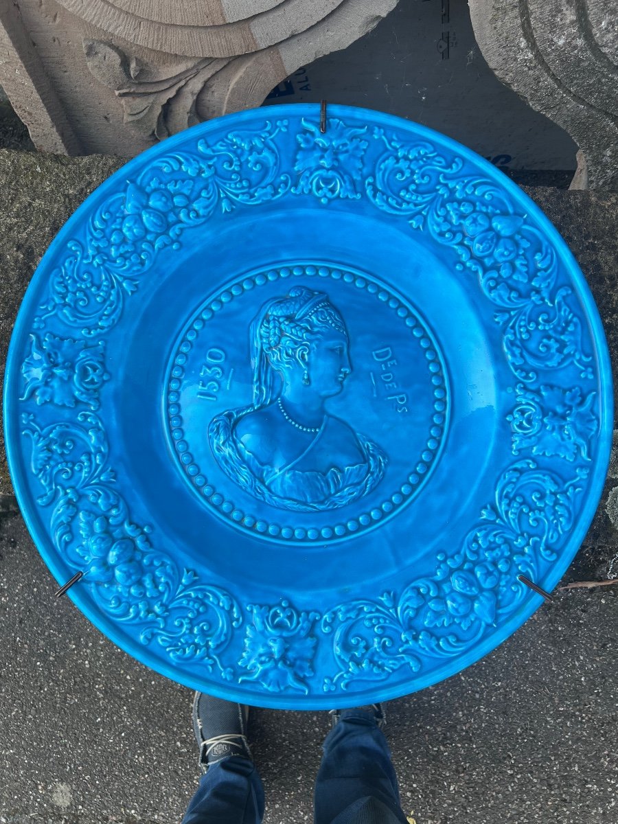 Large Blue Longwy Dish Diameter 56 Cm