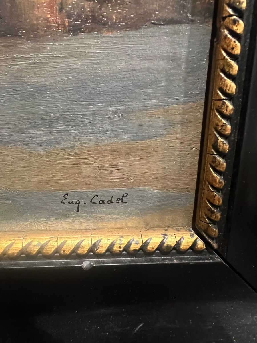 Peinture Huile Sur Bois Signé Eugene Cadel  Expo Salon 1909-photo-7