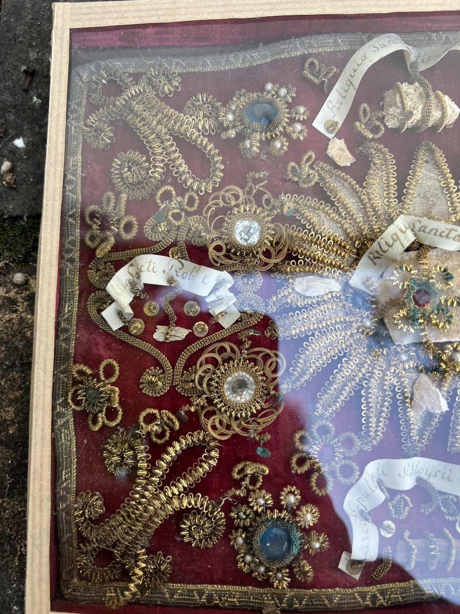 Reliquary XVIII Alsace Embroidery Gold Thread And Relics -photo-8