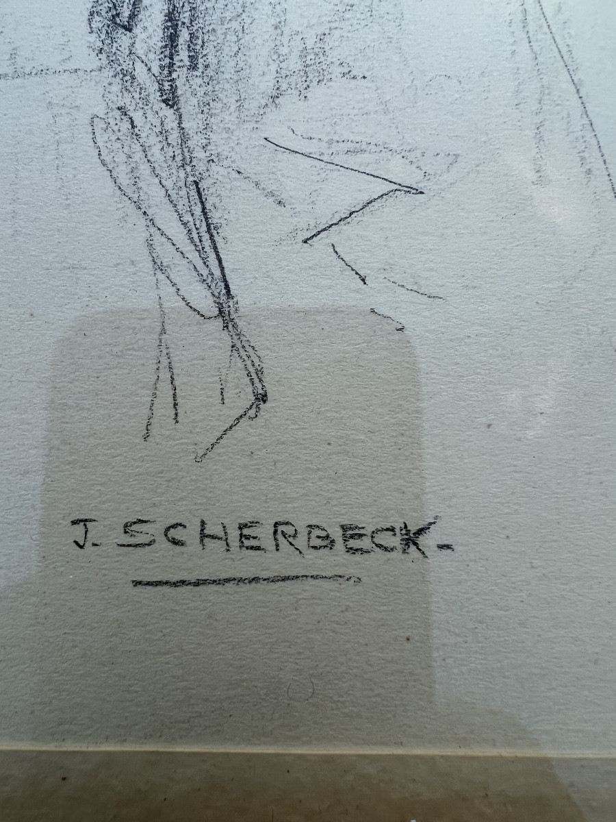 Pastel Drawing Signed Jean Scherbeck Smiling Old Woman-photo-4
