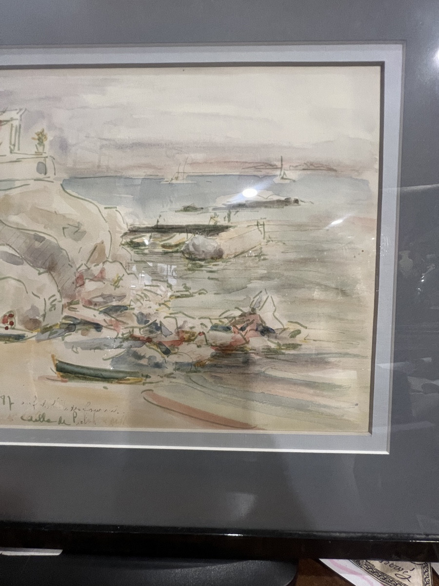 Watercolor Signed Paul Jean Decrind Known As Le Pol-photo-5