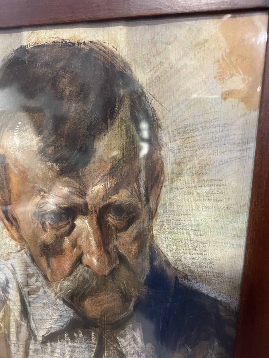 Watercolor And Gouache Portrait Of A Man By René Kuder 1904-photo-2