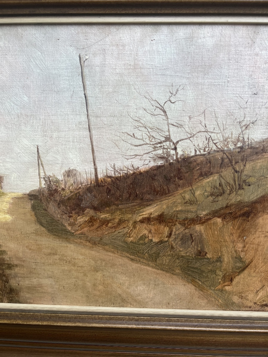 Peinture sur bois signé Leon LEHMANN chemin dans les vignes-photo-4
