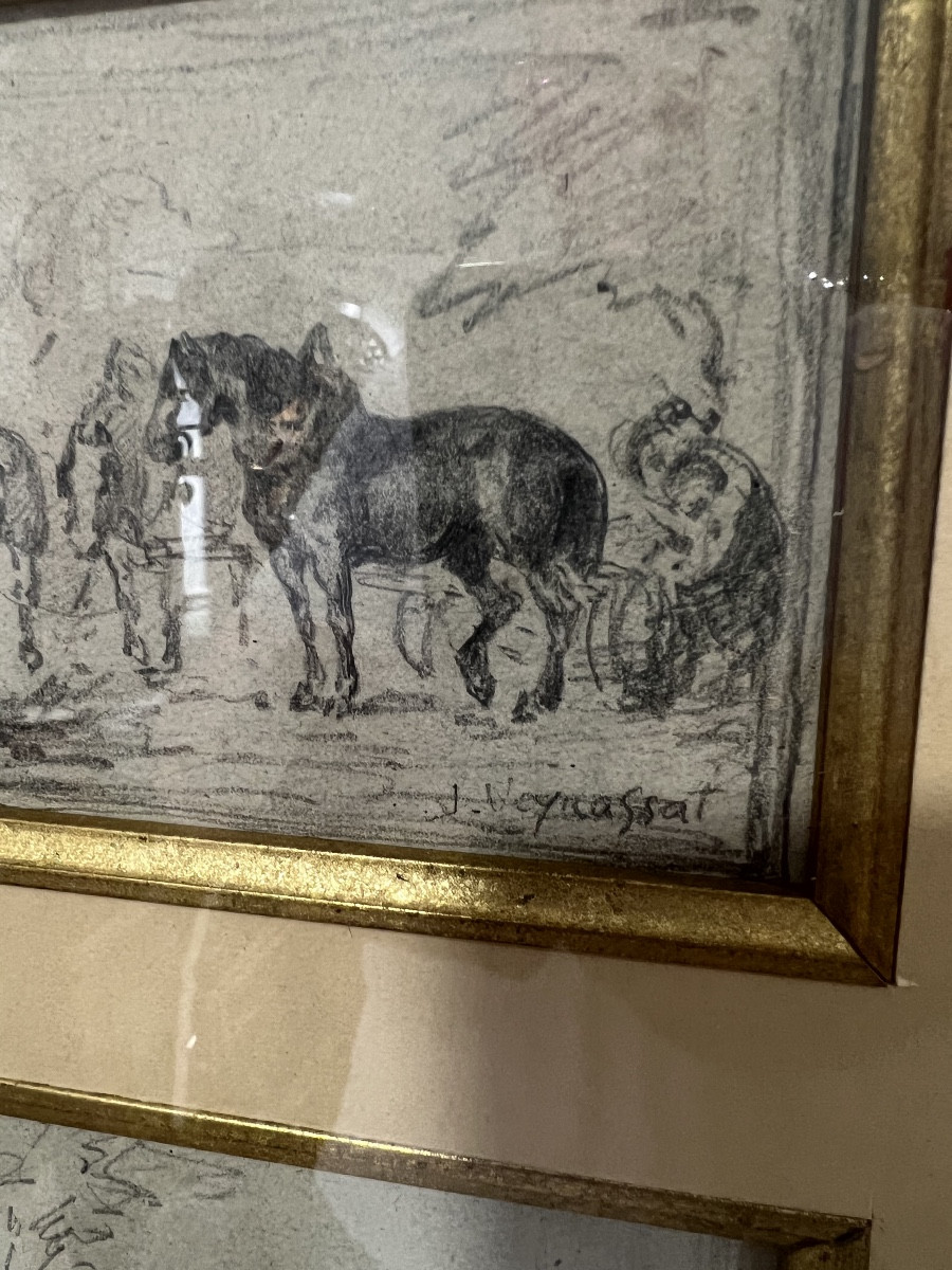 Drawings Signed Jule Jacques Veyrassat. Groups Of Horses-photo-3