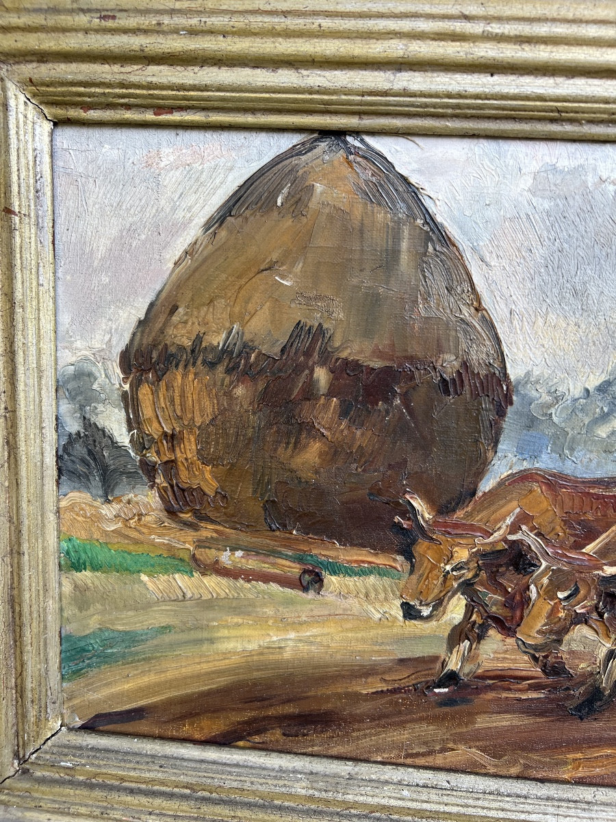 Peinture signée Adrienne JOUCLARD.  Les boeufs-photo-3