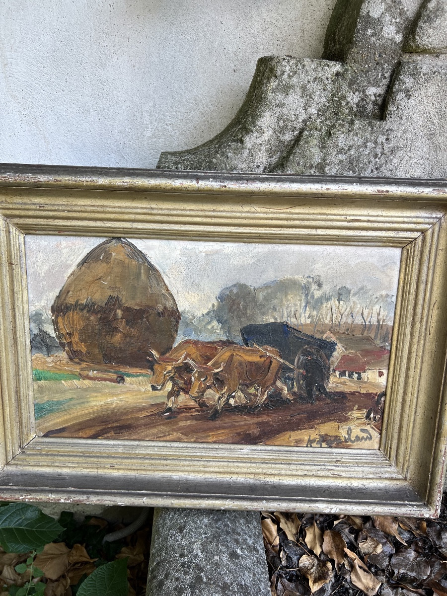 Peinture signée Adrienne JOUCLARD.  Les boeufs-photo-7