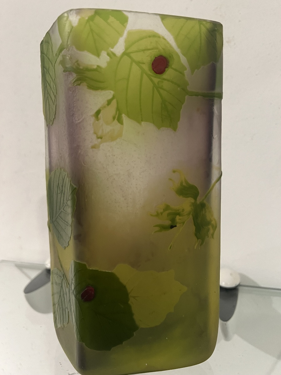 Vase Muller Frères Luneville décor de feuilles avec application -photo-2